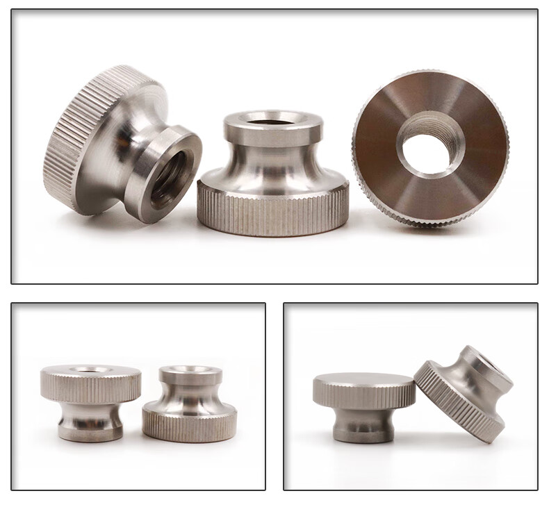 勤文304不锈钢高头滚花螺母通孔手拧螺母大头台阶圆螺母m4m5m6m8m10