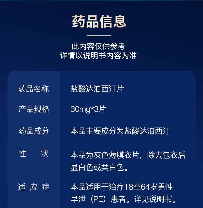 愛廷玖鹽酸達泊西汀片3片國產男用口服早洩藥治療早洩男科專科用藥pe2