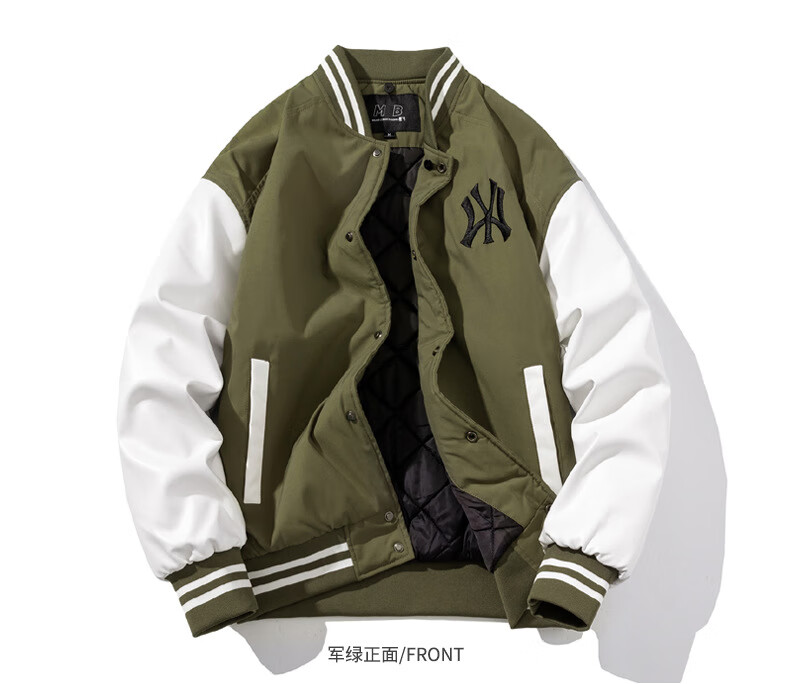 boy bees潮牌青年街潮拼色ny外套加棉加厚学生拼皮夹克男连帽棒球服男