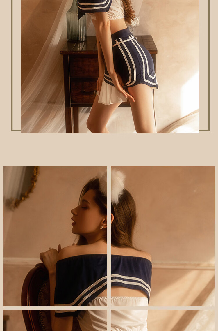 火辣性感激情套装床上欲纯睡衣女性感情趣睡衣1蓝白抹胸披肩裙子内裤m