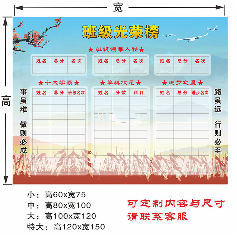高中初中教室布置班级光荣榜英雄榜荣誉墙单科状元挂图墙贴画1170英雄