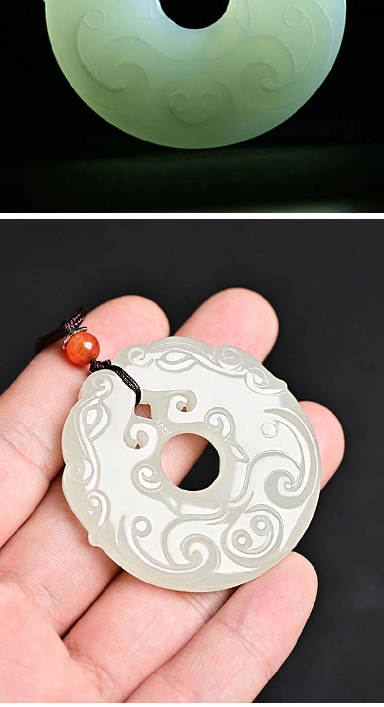 森洲新疆和田玉平安扣吊坠玉挂件双龙护主玉坠男女款玉佩转运项链挂坠