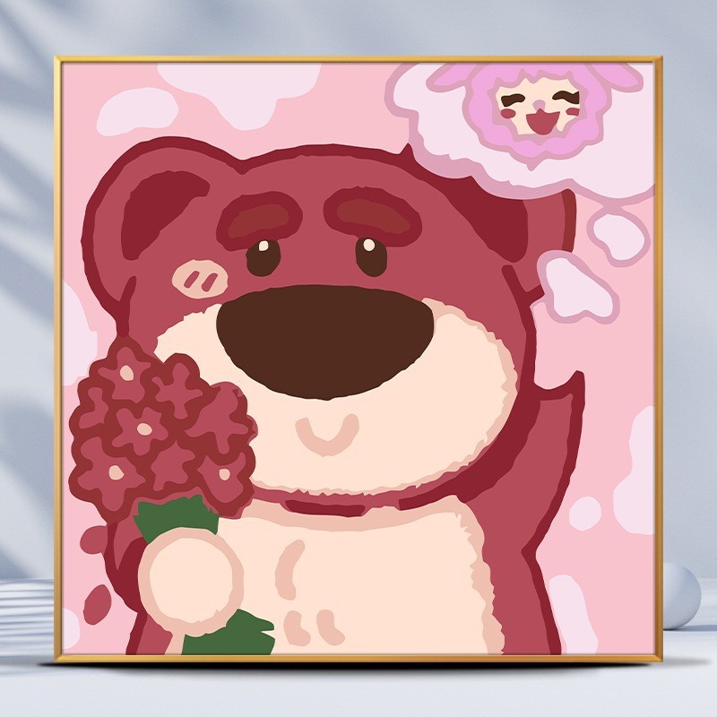 右客 数字油画diy手工手绘填色治愈小学生儿童涂色卡通动漫草莓熊女孩