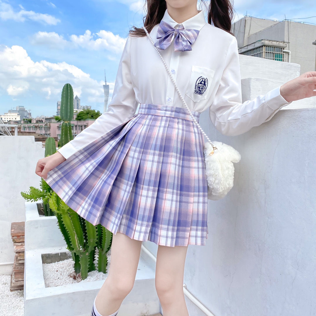 日系jk制服套装女学生同款全套女童夏季百褶裙jk格裙不良少女树莓红茶