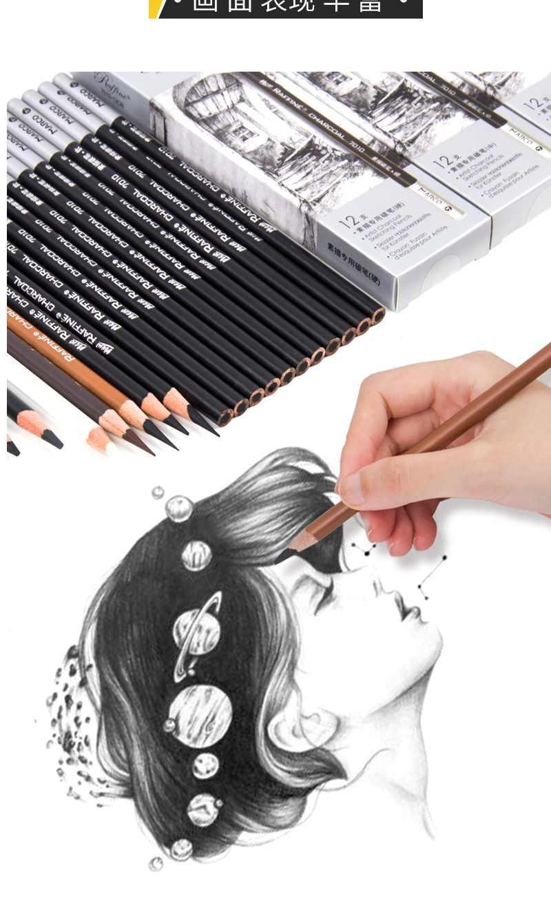 白炭笔高光笔白色素描铅笔画笔套装速写美术用品绘画工具 白色 黑色