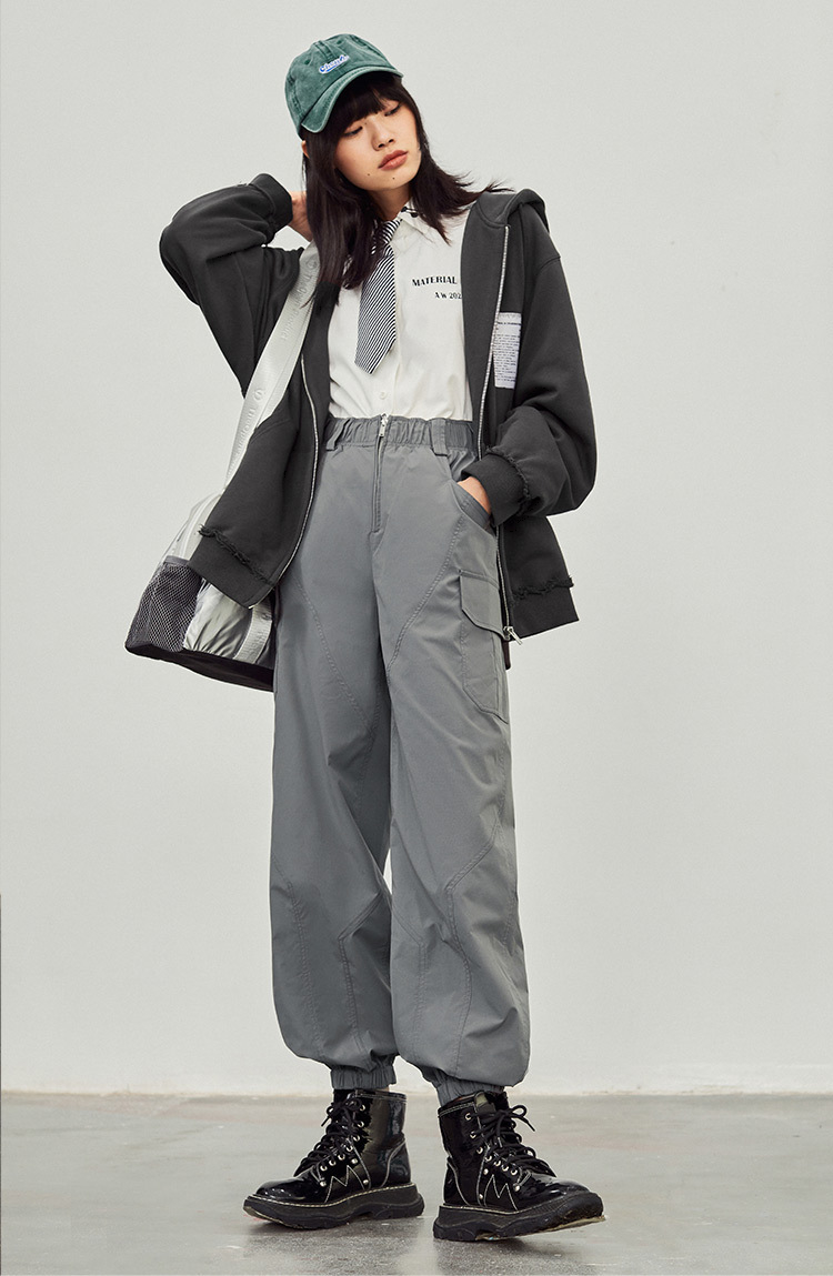 materialgirl裤子女夏灰色运动休闲工装裤宽松束脚2021新款显瘦ins潮