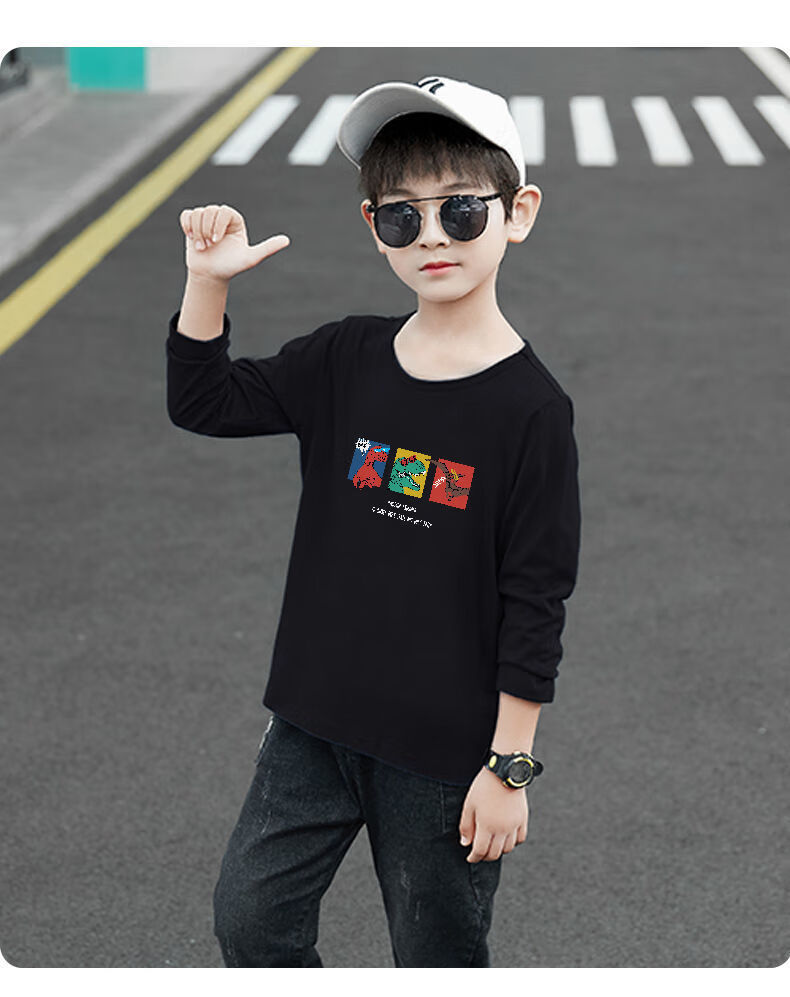 迪士尼男童长袖秋装新款纯棉t恤宽松小男孩帅气上衣春秋款儿童打底衫