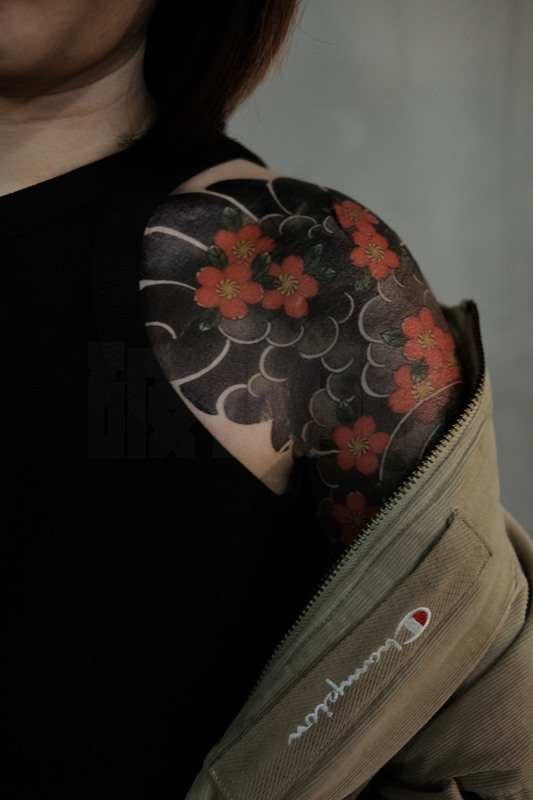 草本果汁纹身贴经典款纹身贴樱花半甲日式老传统刹车印ins风网红花臂