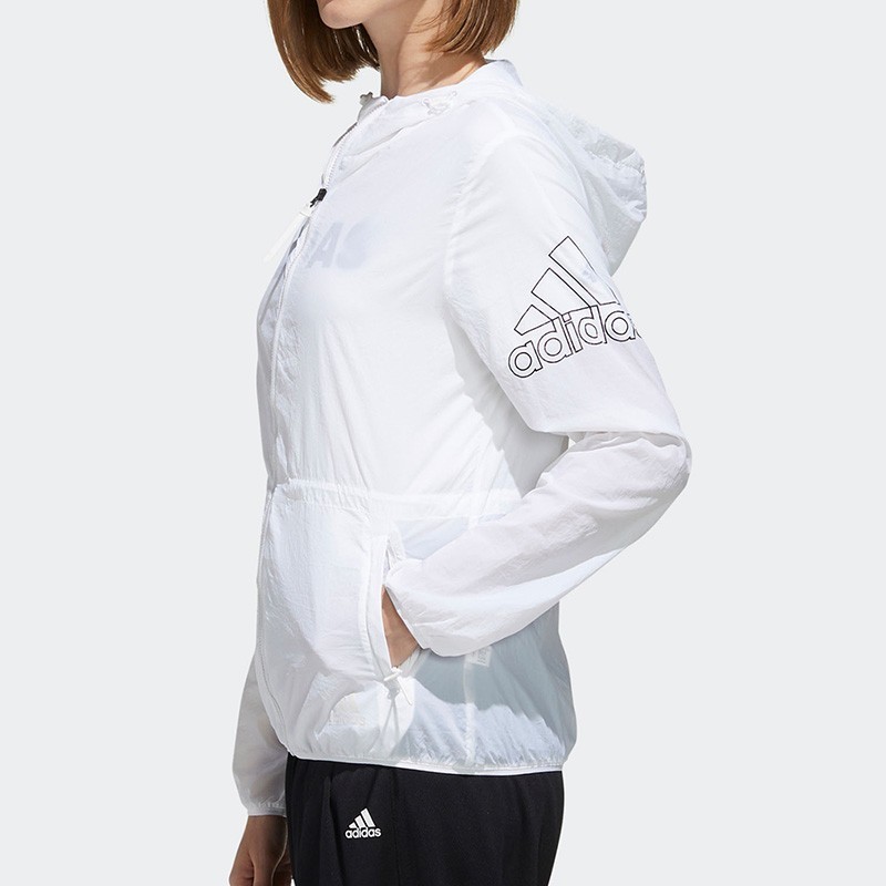 adidas阿迪达斯皮肤衣女白色运动外套女轻薄休闲连帽防风衣ft2862ft