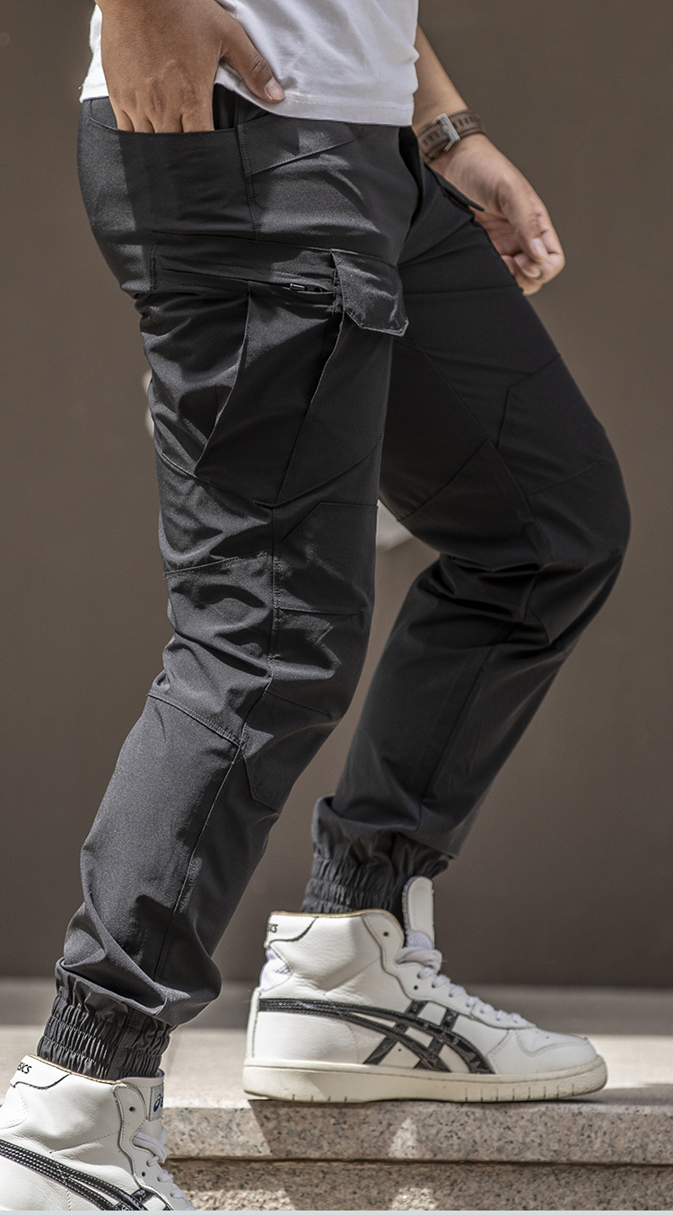 战术裤男防水束脚工装长裤军迷作训裤修身户外速干裤军训登山 黑色 s