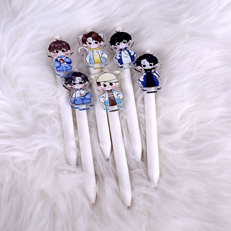 侧目撒野伪装学渣某某周边卡通亚克力中性笔学生按动子弹头黑色笔随机