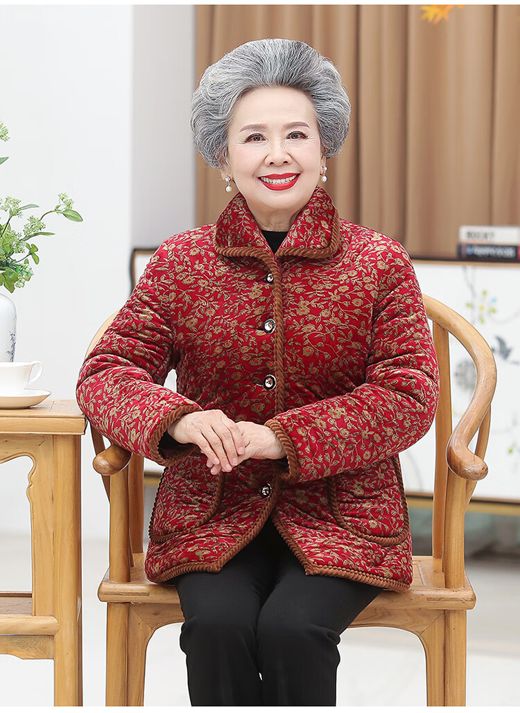 簘蕥 冬天老太太穿的棉袄加厚加绒棉服中老年人棉衣女奶奶冬装外套老