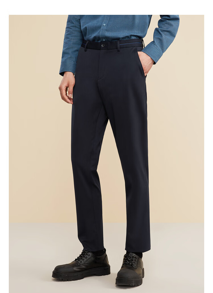 海澜之家西裤男2021秋季腰间撞色简约舒适裤子hkxad3d031a藏青(31)180