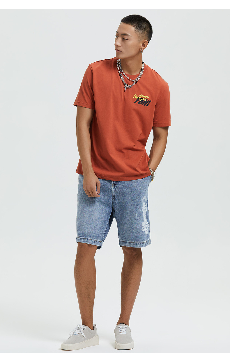 kama卡玛21年夏季新款潮流圆领时尚短袖字母休闲印花t恤男4221551