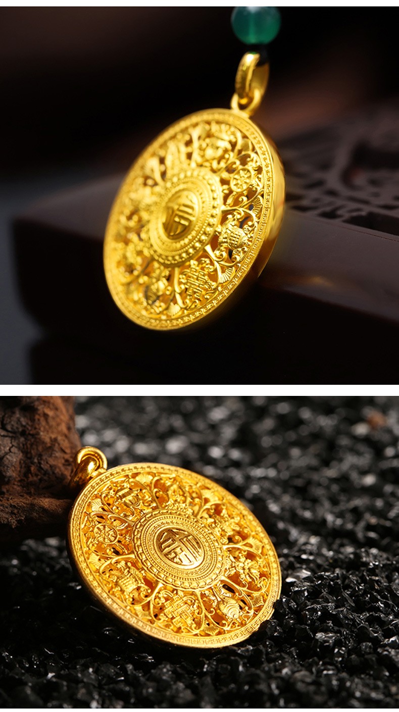 老凤凰古法黄金吊坠足金佛传八宝罗盘传承999足金硬金罗盘项坠男女款