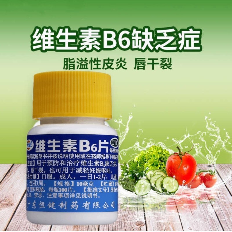 恆健 維生素b6片 100片 小藍瓶 脂溢性皮炎 唇乾裂 補充維生素b6 1瓶