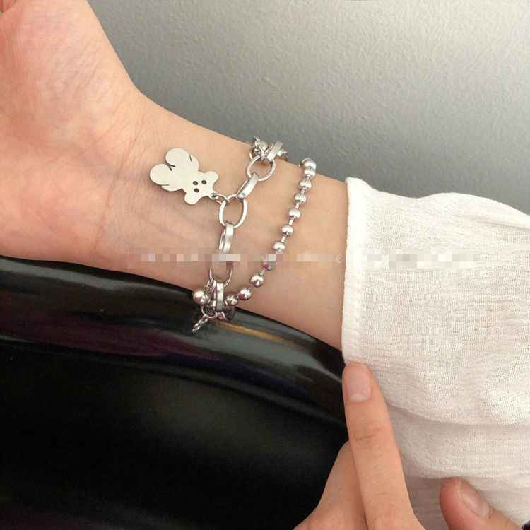 赢夫人钛钢小熊手链女ins闺蜜情侣学生手串复古个性嘻哈手饰品 原宿