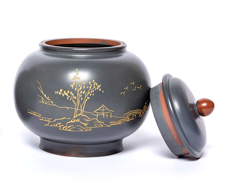 觅陶坭兴陶茶叶罐纯手工储茶罐子山水线刻大号密封醒茶罐家用茶缸山水