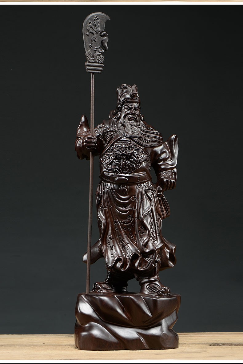 思古黑檀木雕关公摆件武财神实木雕刻家居客厅装饰木头仿古红木工艺品
