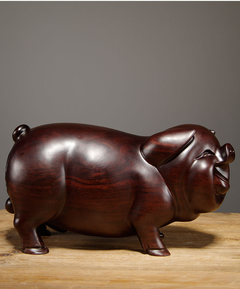 精选好礼木雕福猪摆件实木十二生肖动物家居客厅寓意装饰红木工艺礼品