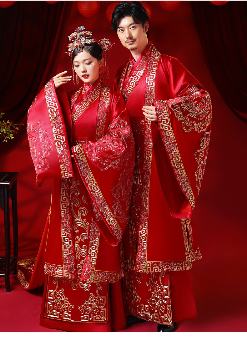 古装汉服情侣装夫妻款结婚礼服中式婚纱敬酒服旗袍新歀盘锦绣汉服男不