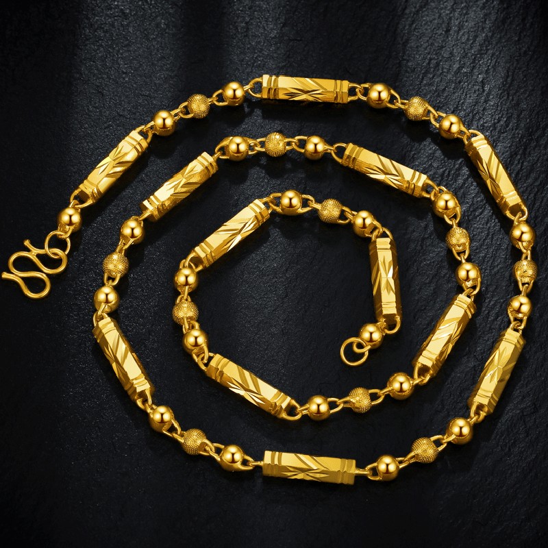 海上罗孚越南镀沙金男士项链霸气佛珠链黄色金色男生个性潮人链子橄榄