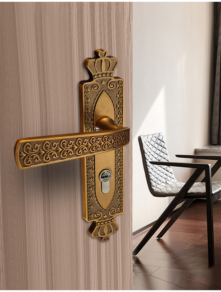 欧式门锁室内卧室实木房门锁黄古铜卫生间门锁家用通用型实木房间 s
