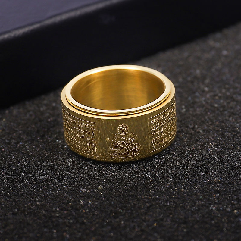 转动款佛家本命佛生肖守护神波罗蜜心经戒指钛钢转运食指指环刻字