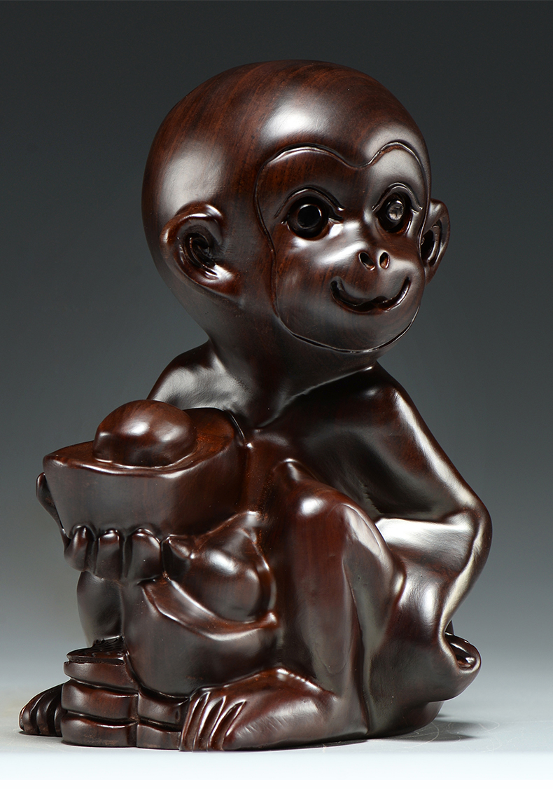 凯都黑檀木猴子雕刻摆件十二生肖猴木头猴属猴家居办公装饰工艺品送礼