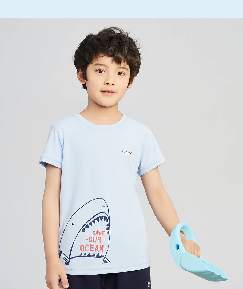 探路者童装2021春夏新品宽松可爱图案男童短袖t恤qajj83201瓦蓝120