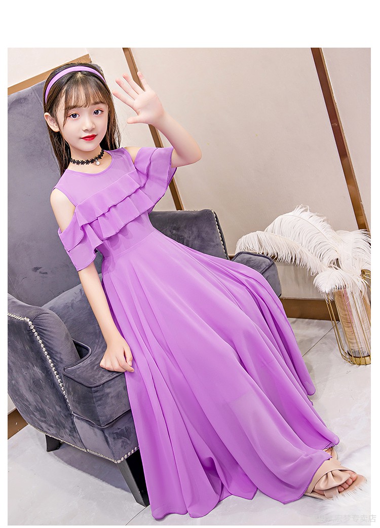 2021新款儿童裙子超仙洋气飞袖雪纺花边裙子12岁中大童女孩礼服公主裙