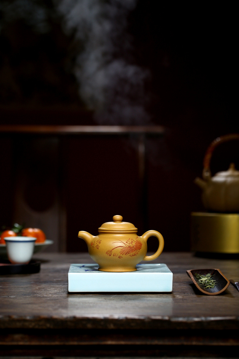 善财宜兴原矿黄金段泥名家吴文彩纯全手工紫砂壶掇只茶壶 原矿黄金