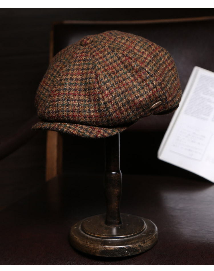 mrduck 英国abraham moon粗花呢经典千鸟格八角报童帽男女可戴 秋冬季
