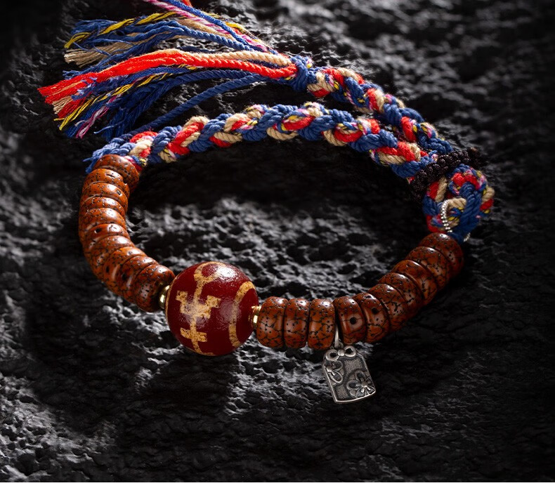 布达拉宫红肉天珠手绳星月菩提藏式编织手链菩提子玛瑙转运珠文玩盘玩