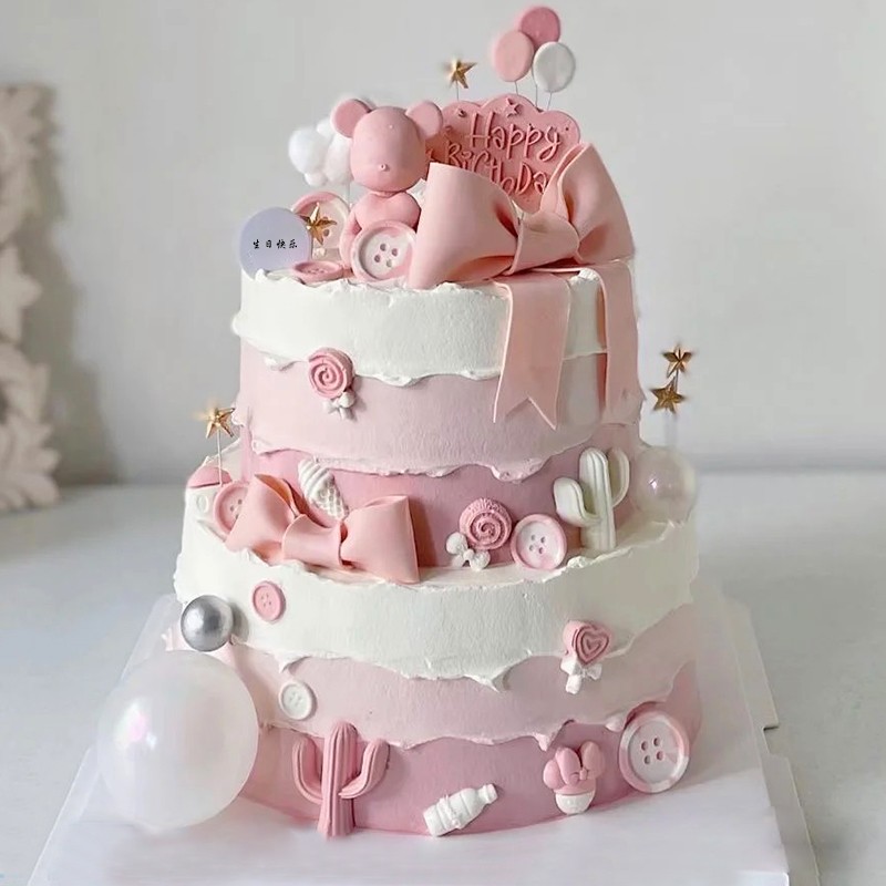 百世今生网红创意半翻糖生日蛋糕同城配送蝴蝶结周岁生日宴会庆祝生日