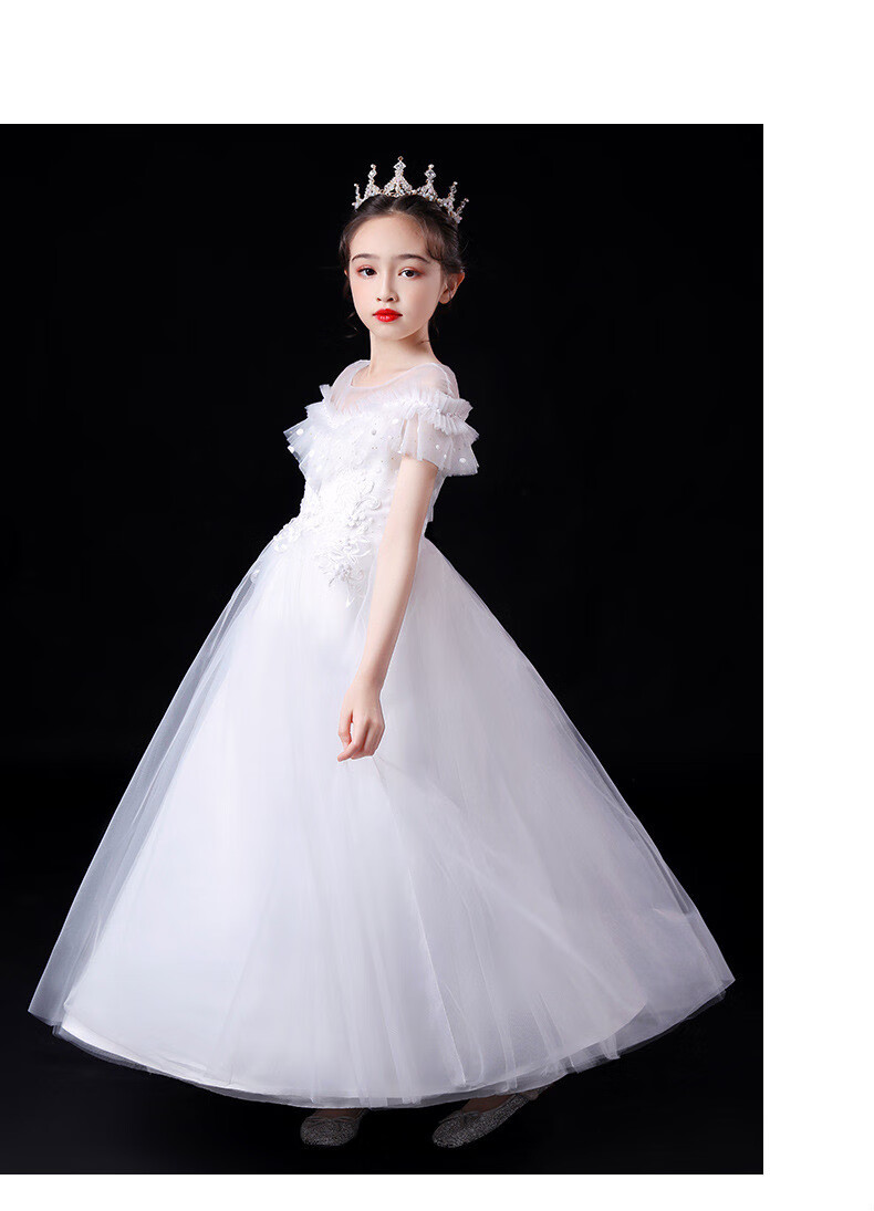 白纱裙女童胖女童连衣裙夏儿童礼服公主裙蓬蓬白纱裙中大童主持人钢琴