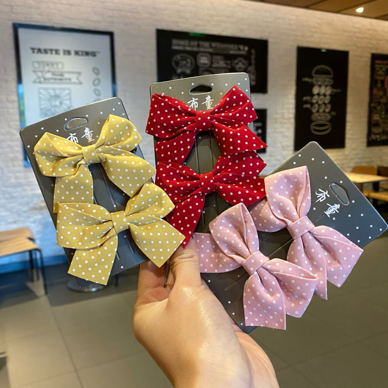 可爱儿童发夹头饰蝴蝶结发夹刘海夹发卡夹子不伤发韩系小公主波点 粉