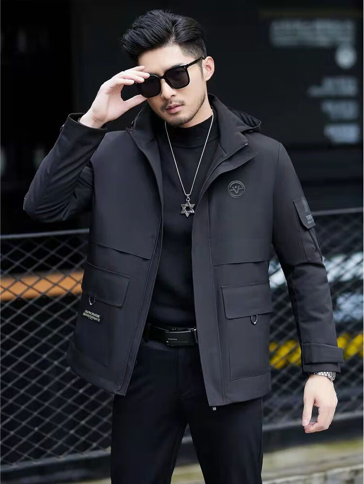 aex 新款派克服可拆卸纺黄金貂毛内胆男短款羽绒服真狐狸毛领皮草外套