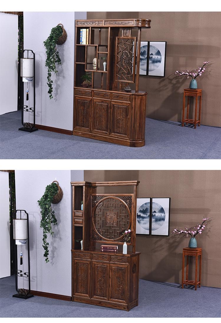 豪优锐玄关柜实木新中式一体新中式屏风间厅隔断置物架客厅双面入户储