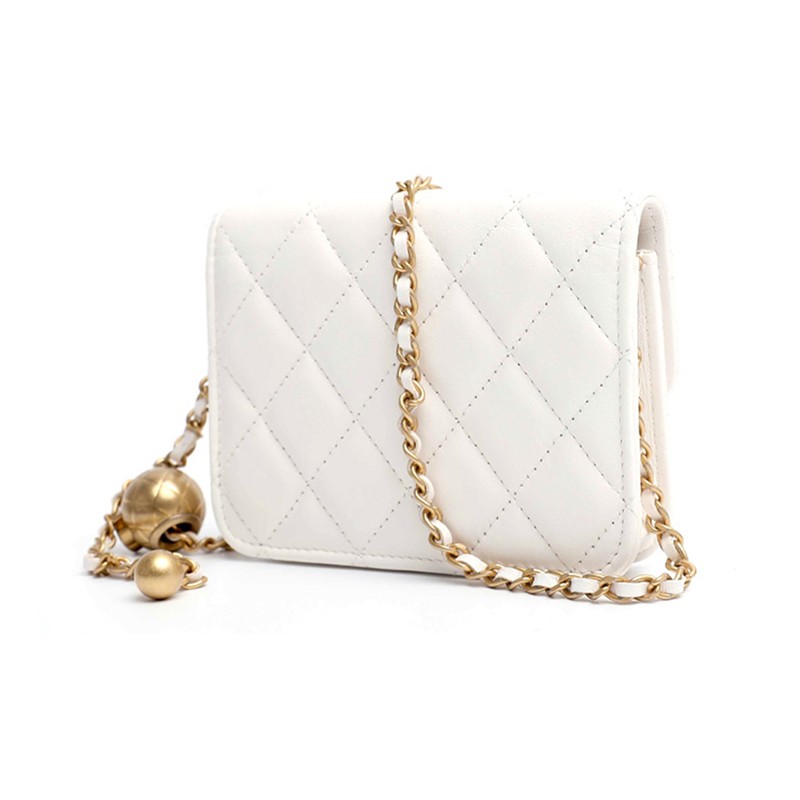香奈儿女包菱形经典羊皮小金球链条包单肩包ap1465b0291610601白色