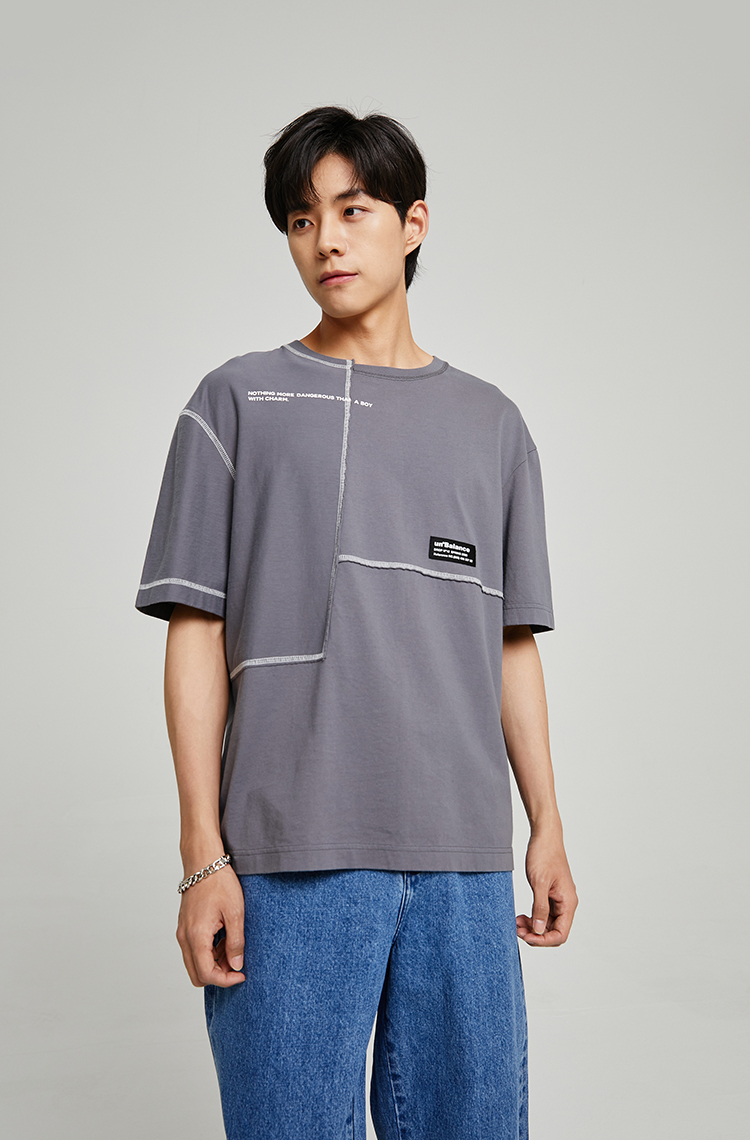 jackjones杰克琼斯夏oversized撞色匝线字母胶印短袖t恤男221201436