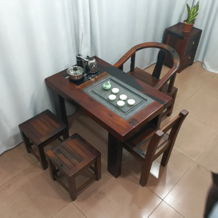 茶桌椅组合 小型老船木茶桌椅组合实木仿古茶台简约茶几阳台户外小