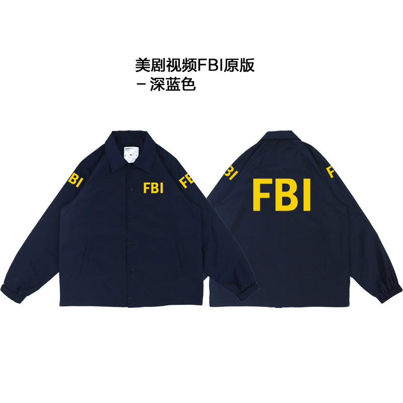 原创恶搞fbi衣服教练夹克男外套秋冬宽松学生运动潮防风工装外套 黑色