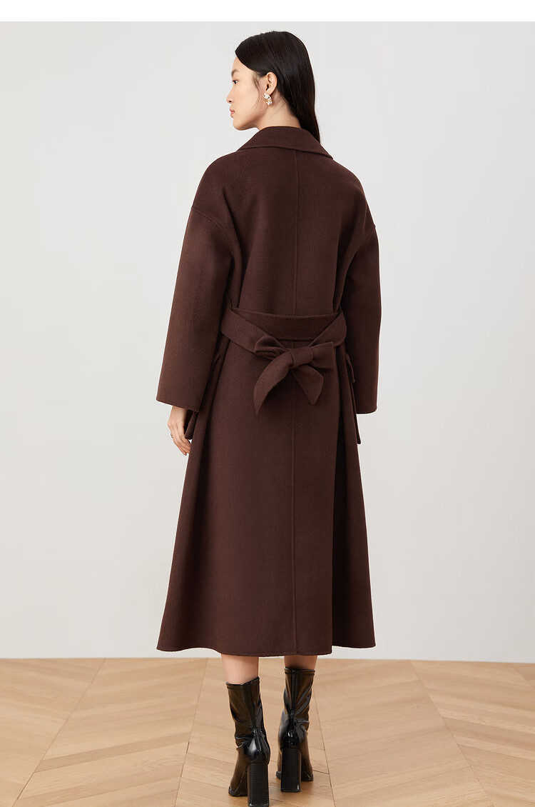 音儿美地女装冬新款长款暗扣纯羊毛双面呢大衣咖啡色40