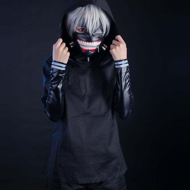 东京食尸鬼cosplay喰种黑化金木研cos战斗服弹力皮衣套装假发面具