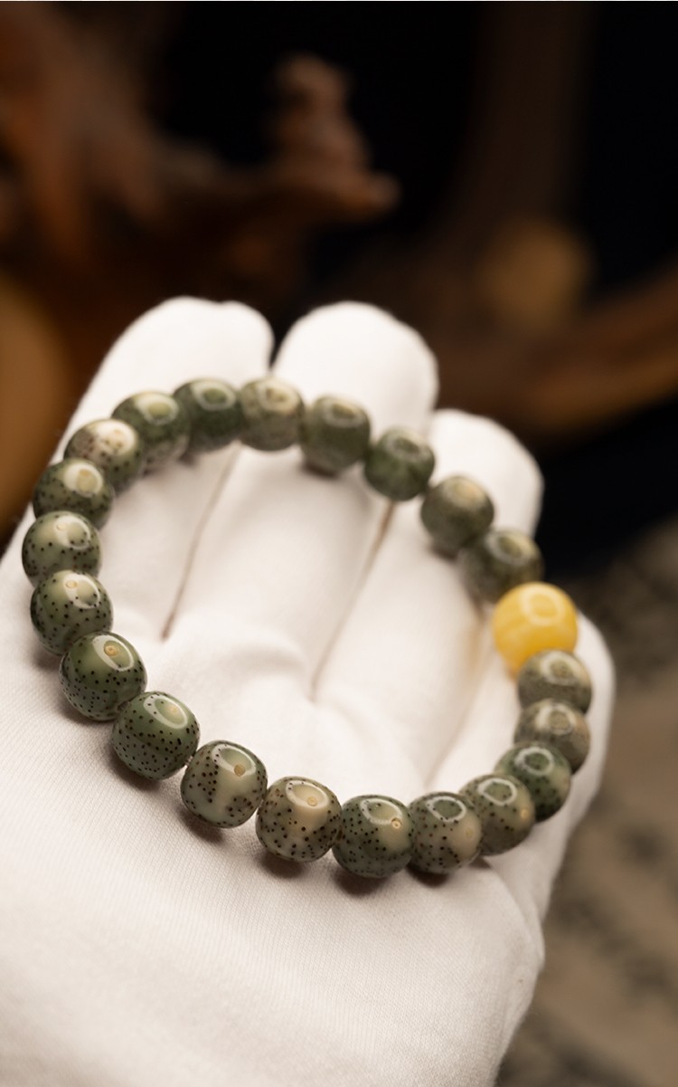 顶妃翡翠星月菩提绿幽灵原生态玉石料佛珠海南阴皮绿月正男女单圈手玉