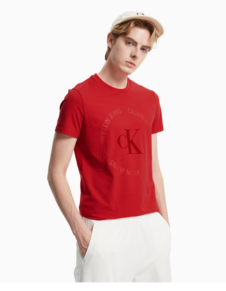 ck jeans男装环形撞色logo圆领短袖潮流帅气t恤j314477 xat-红色 m