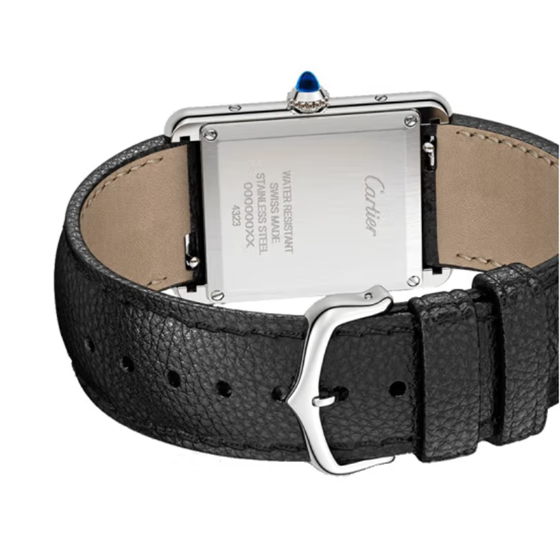 卡地亚cartier手表女士坦克系列时尚方形石英表女表wsta0041黑皮白盘