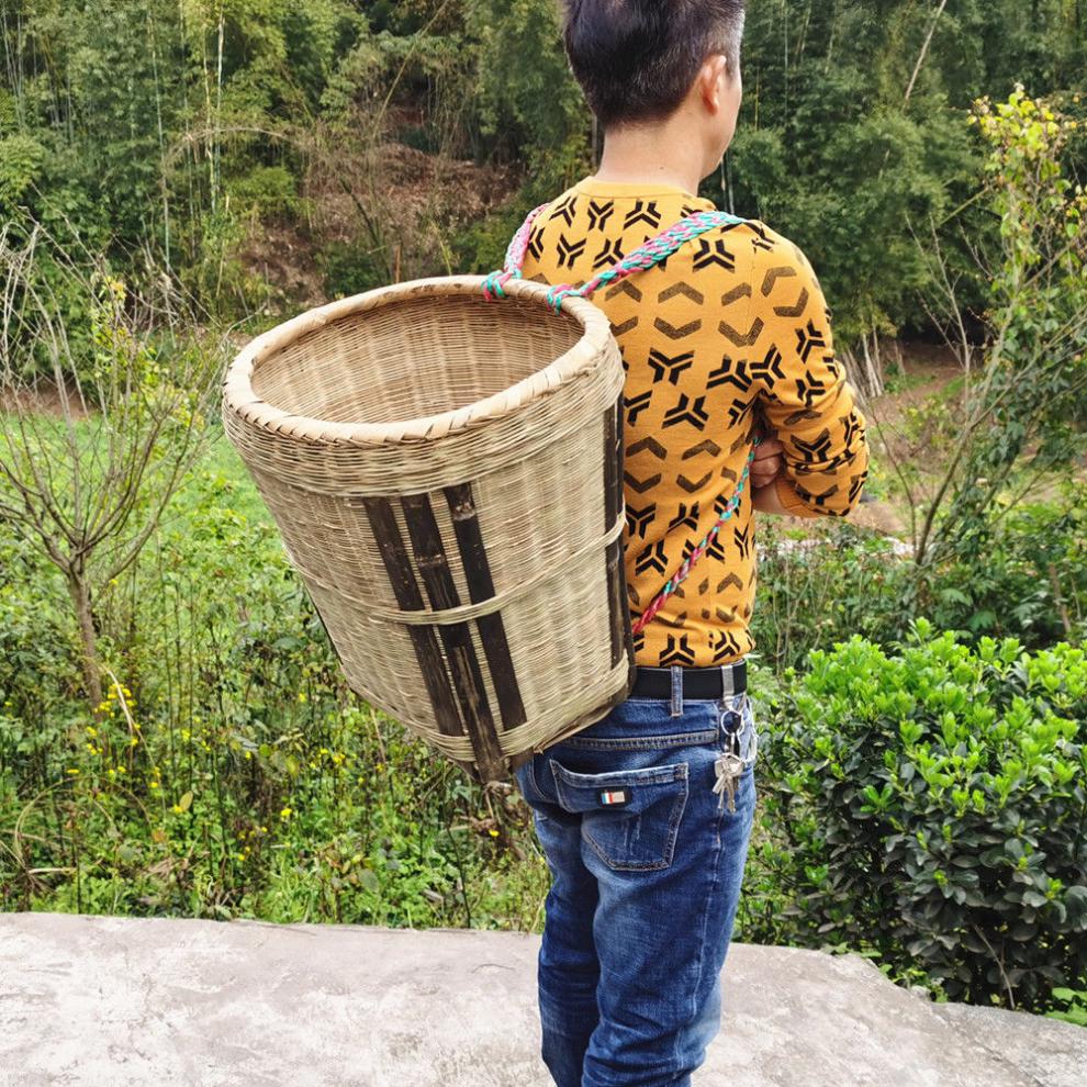 竹编竹背篓手工家用四川竹子背篼买菜竹筐背筐采茶舞蹈传统 白边方形