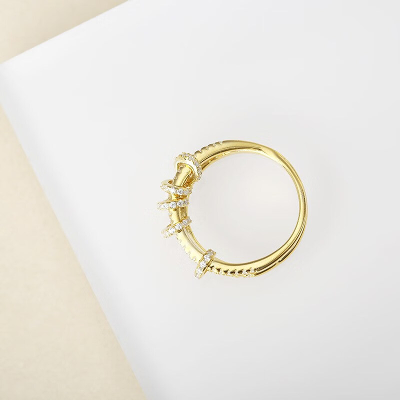 华花弥(huahuami)925银微镶锆石 双行灵动小圈戒指 设计感螺丝帽指环